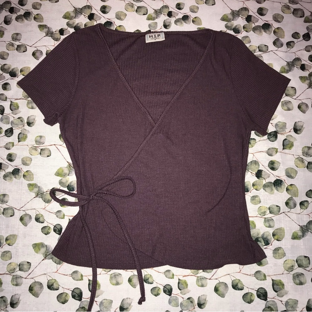 H.I.P Wrap Tie Ribbed Crop Top